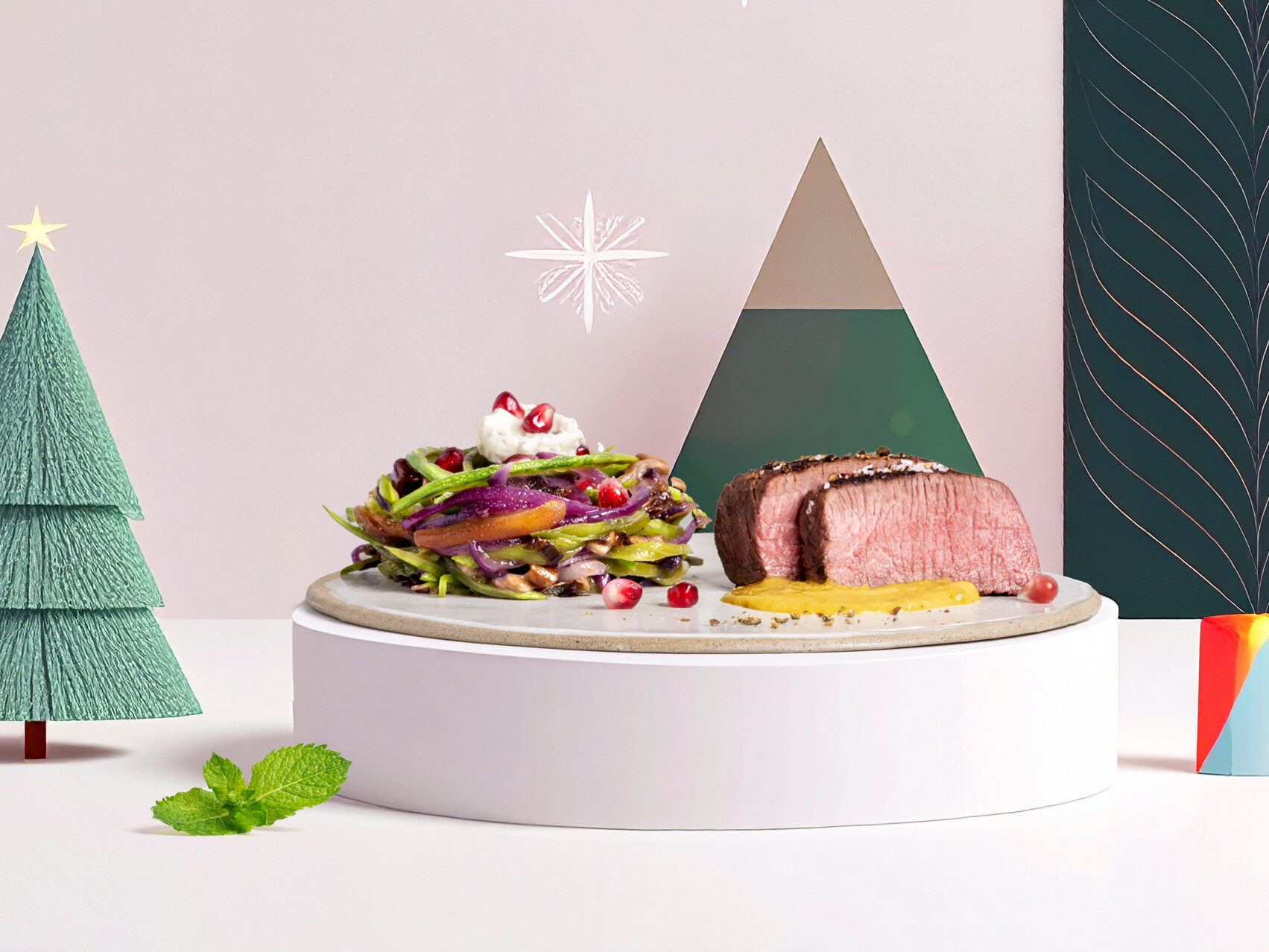 Lammlachse auf Kichererbsencreme mit lauwarmem Salat