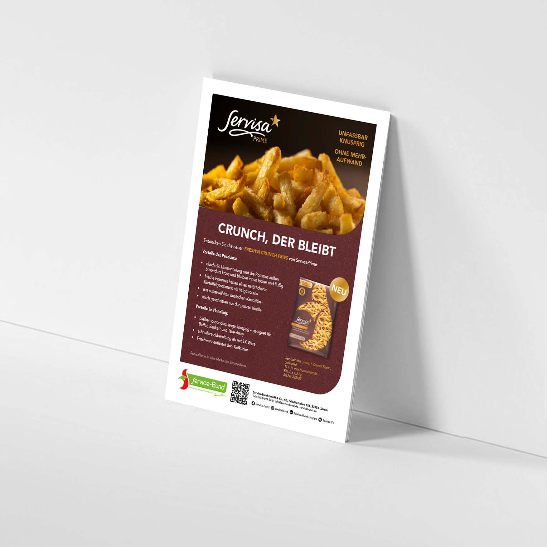 Entdecken Sie die neuen Fresh'n Crunch Fries von ServisaPrime, die dank spezieller Ummantelung außen besonders kross und innen locker bleiben. 