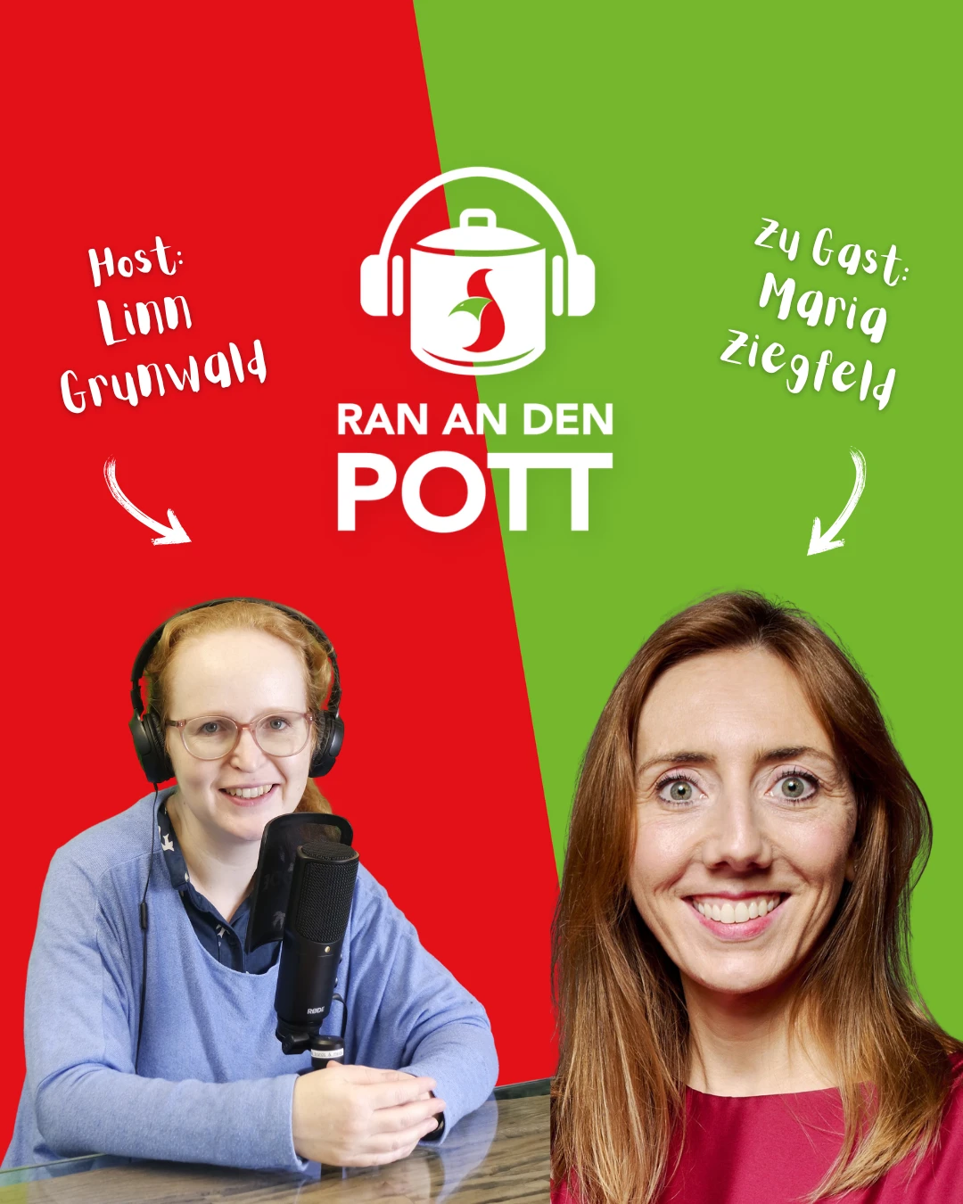 Ran an den Pott mit Linn Grunwald und Maria Ziegfeld Frau mit Kopfhörern und Mikrofonen, lächelnd.