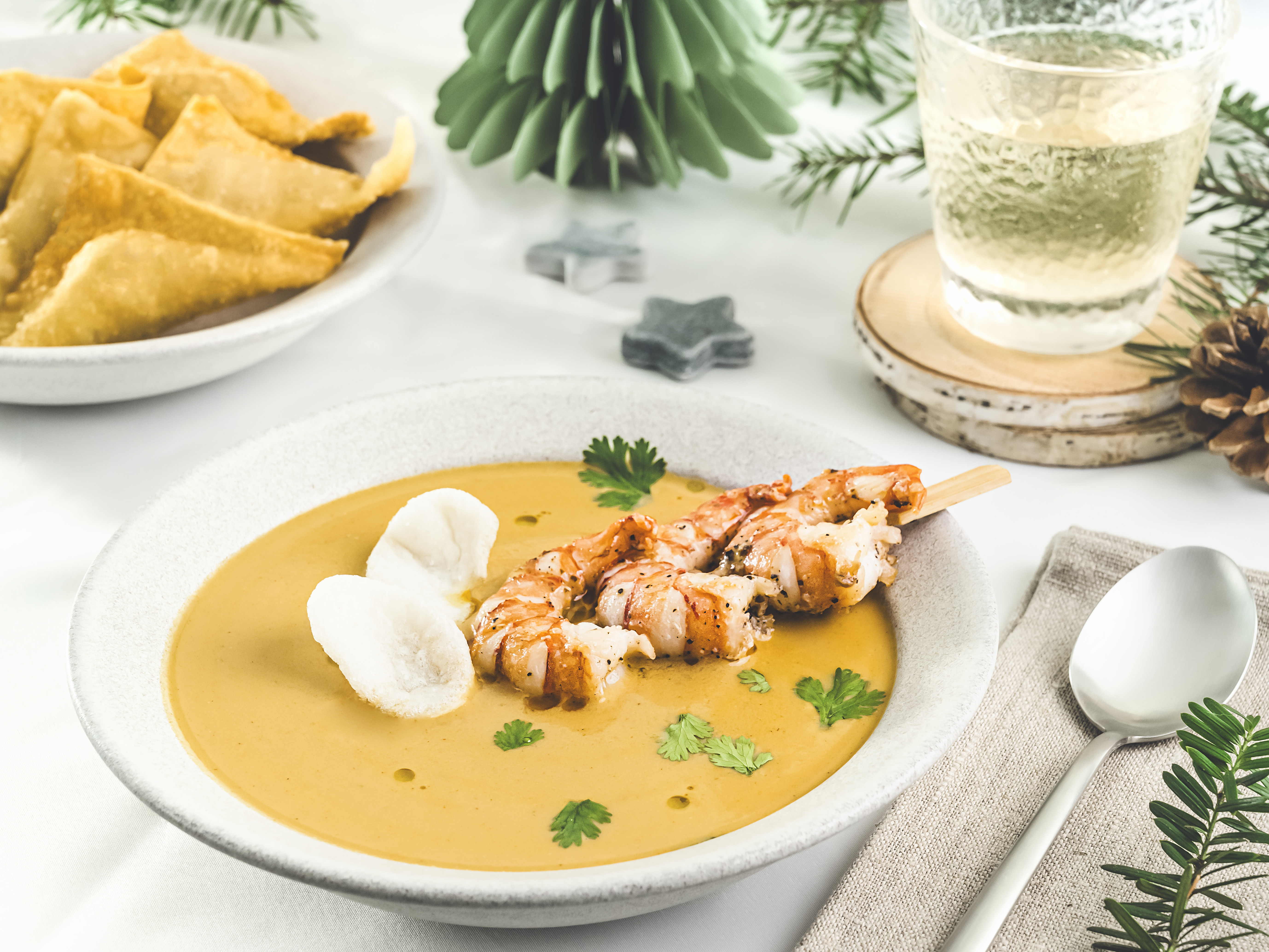 Mulligatwny Souo mit Mermaid Wild Black Tiger Garnelen Mulligatwny Soup mit Mermaid Wild Black Tiger Garnelen