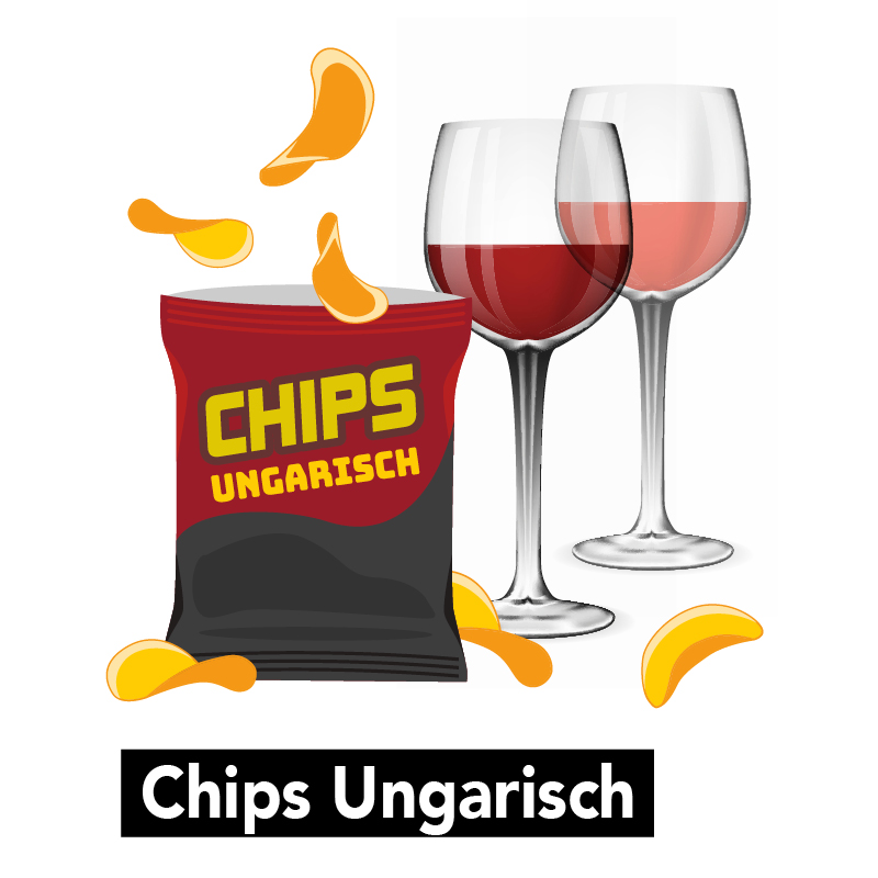 Eine Tüte Chips Ungarisch mit Rotwein und Rosé