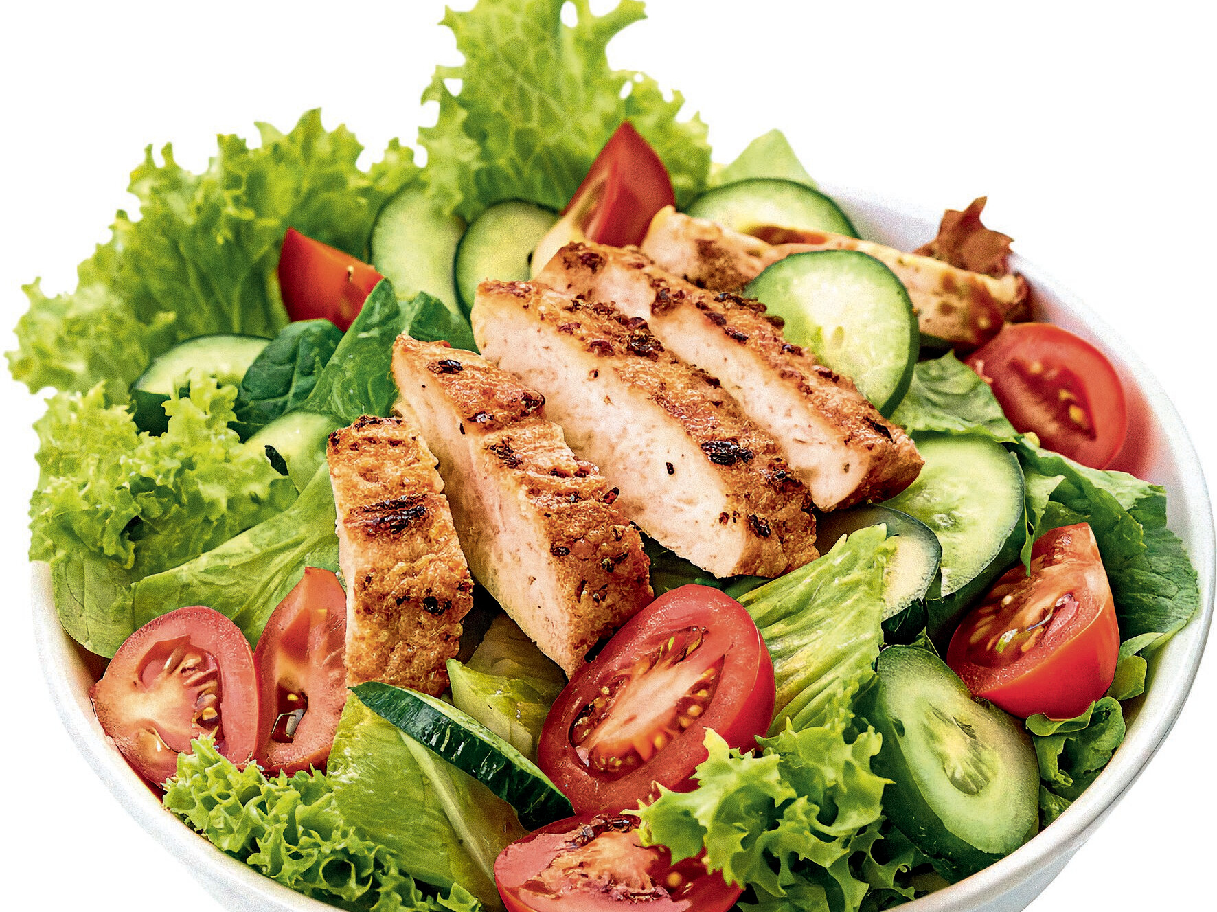Eine Schüssel Salat mit Fleisch und Gemüse. Eine Schüssel Salat mit Fleisch und Gemüse.