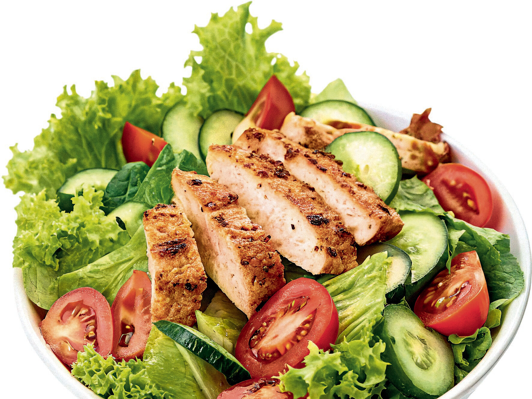 Schüssel mit Salat, Fleisch und Gemüse Schüssel mit Salat, Fleisch und Gemüse