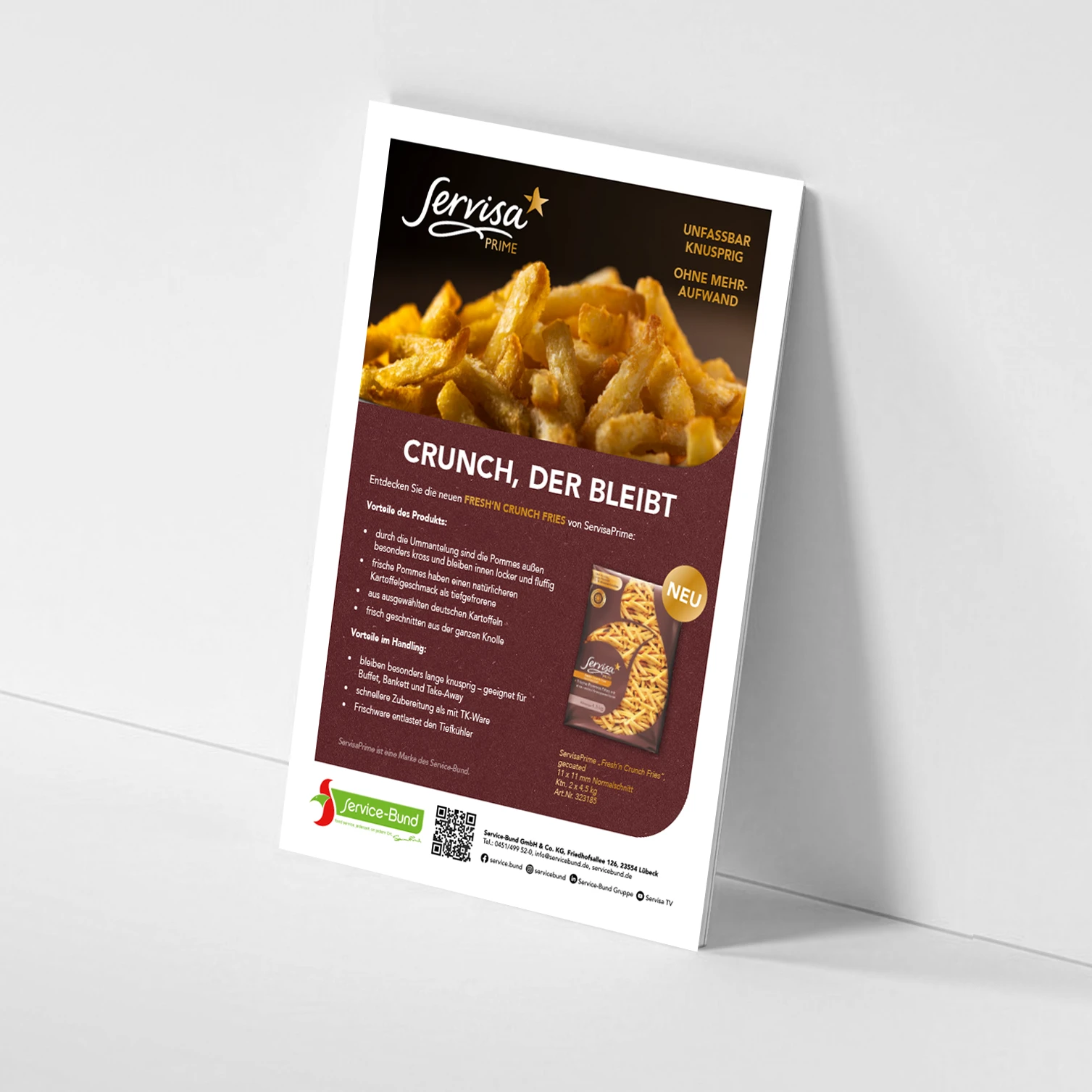 Entdecken Sie die neuen Fresh'n Crunch Fries von ServisaPrime, die dank spezieller Ummantelung außen besonders kross und innen locker bleiben. 